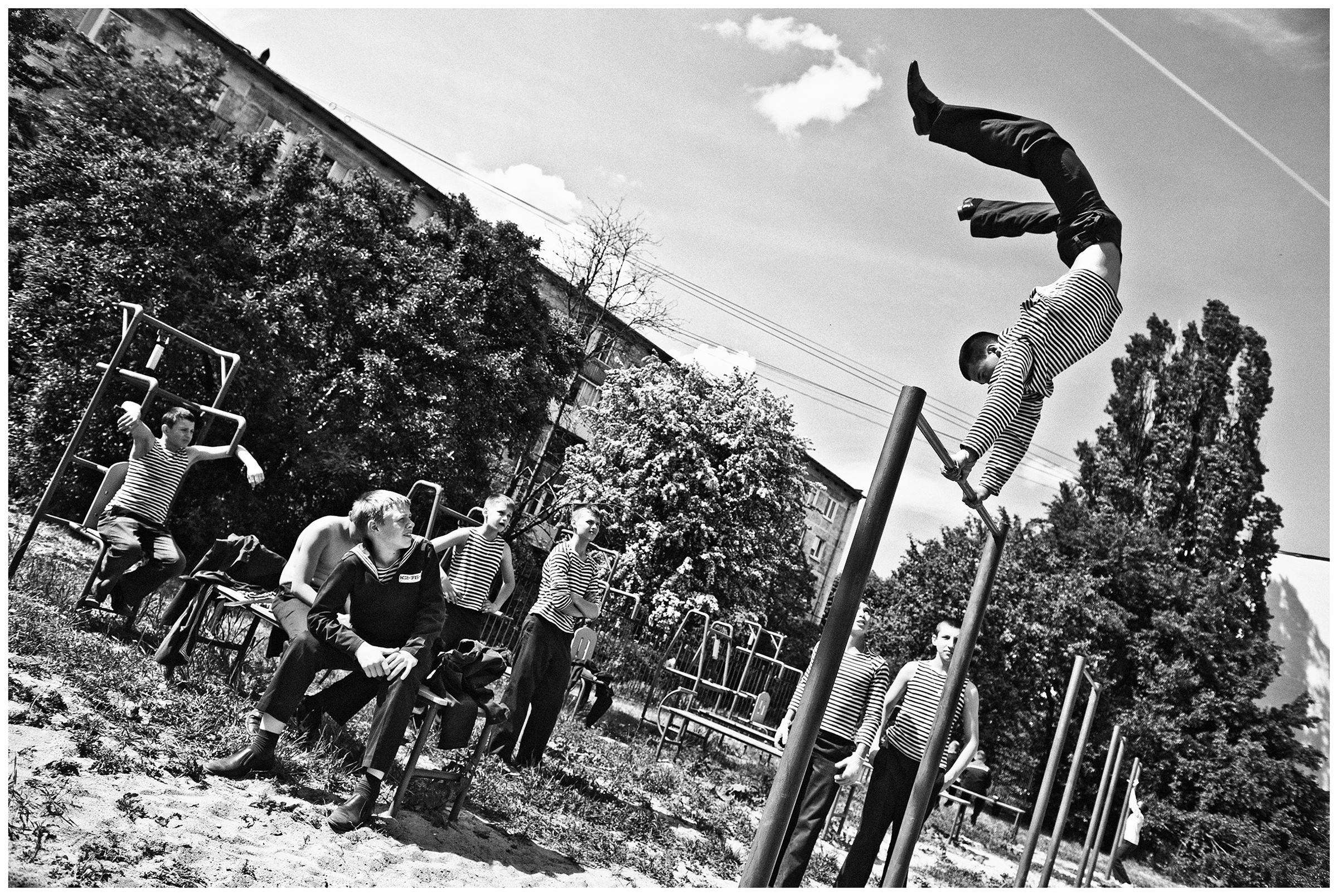 Kaliningrad, Russia. Cadets train in the courtyard of a cadet school.