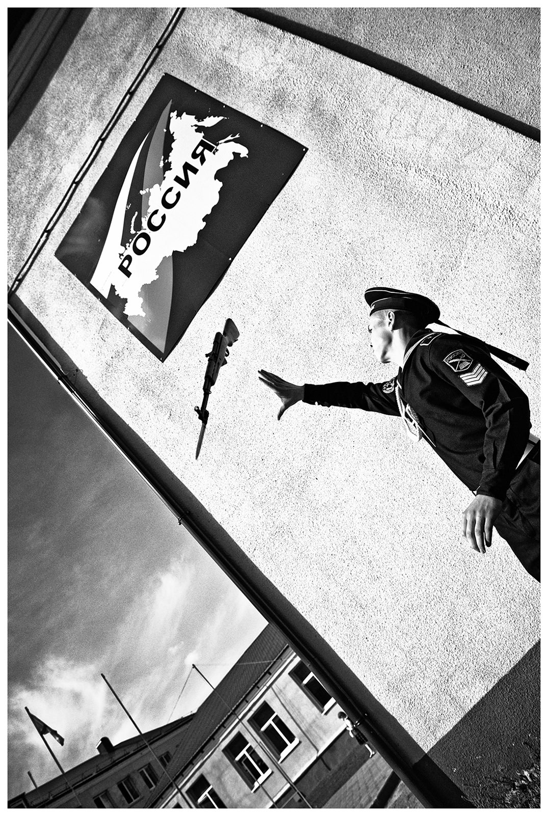 Kaliningrad, Russia. A cadet trains in the courtyard of a cadet school.