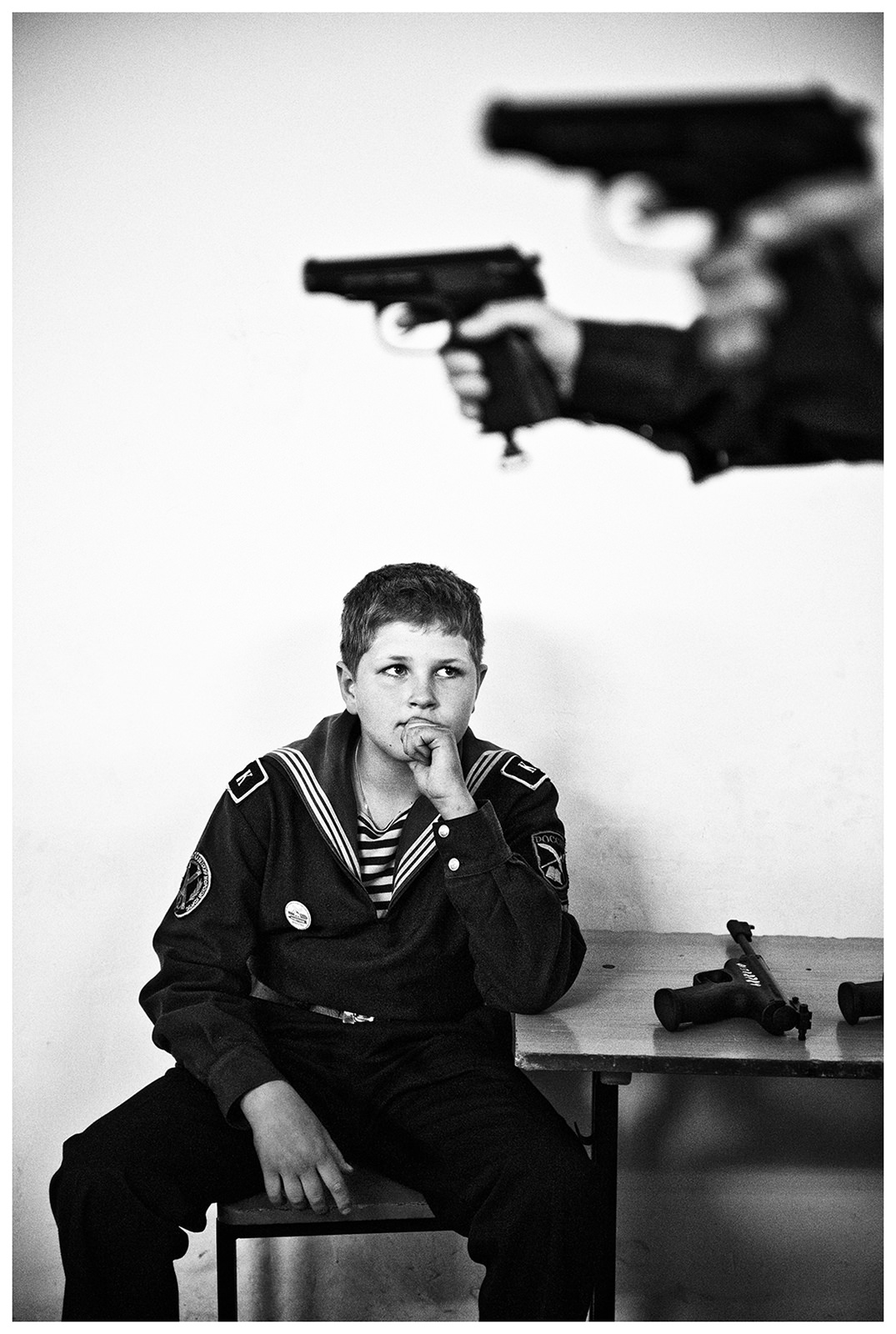Kaliningrad, Russia. A cadet is sitting in a shooting range.