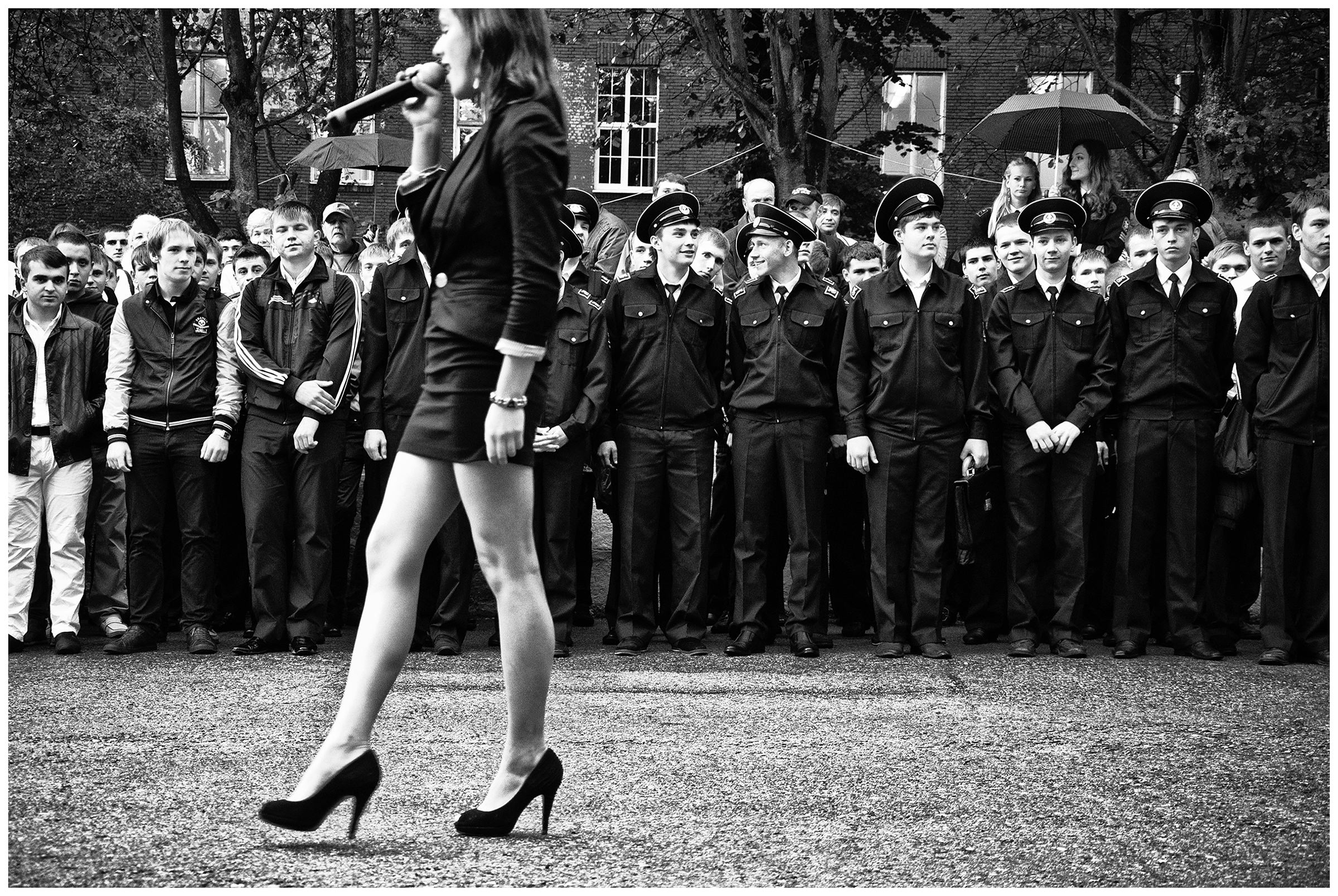 Kaliningrad, Russia. Cadets stand in the courtyard of a cadet school.