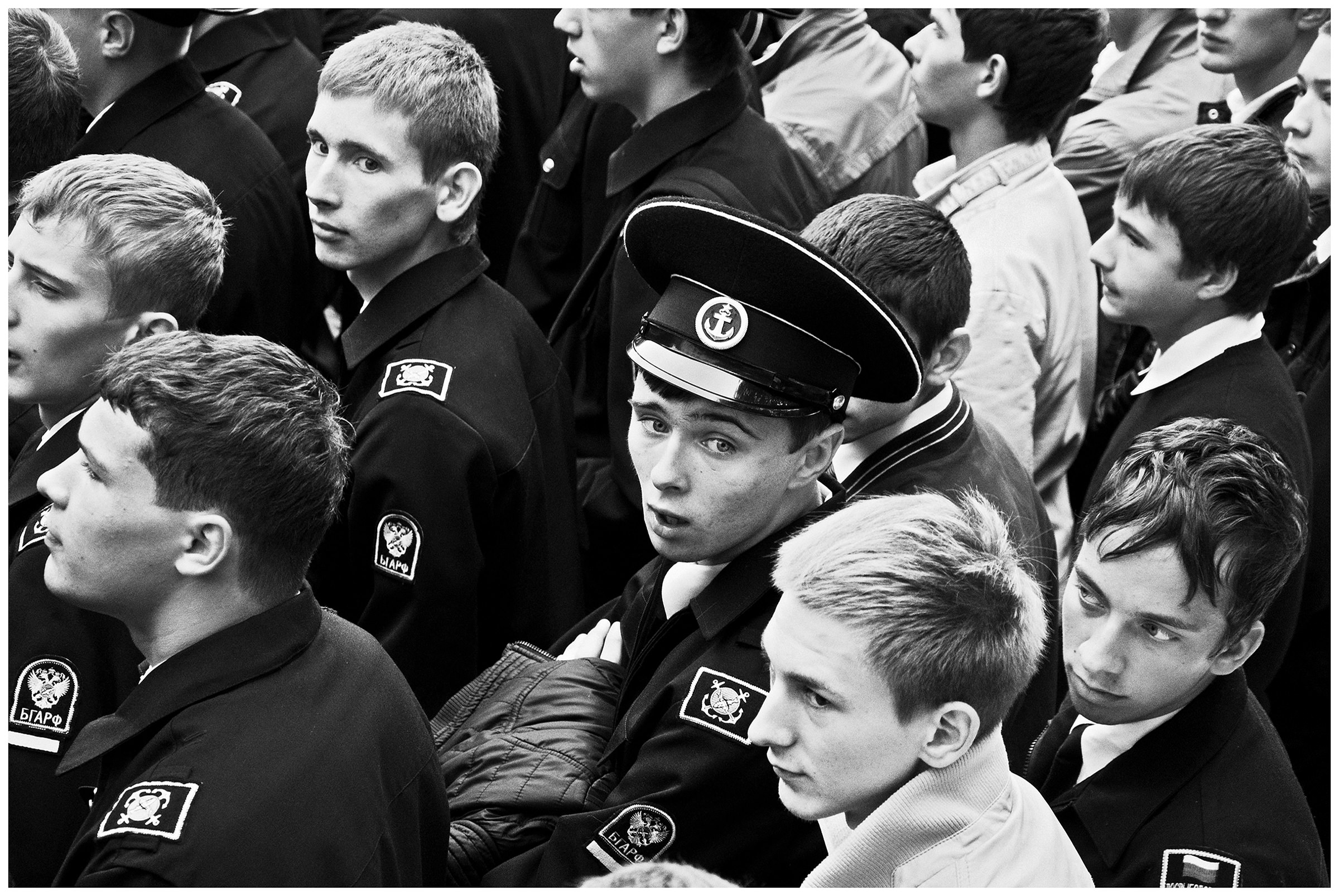 Kaliningrad, Russia. Cadets stand in the courtyard of a cadet school.