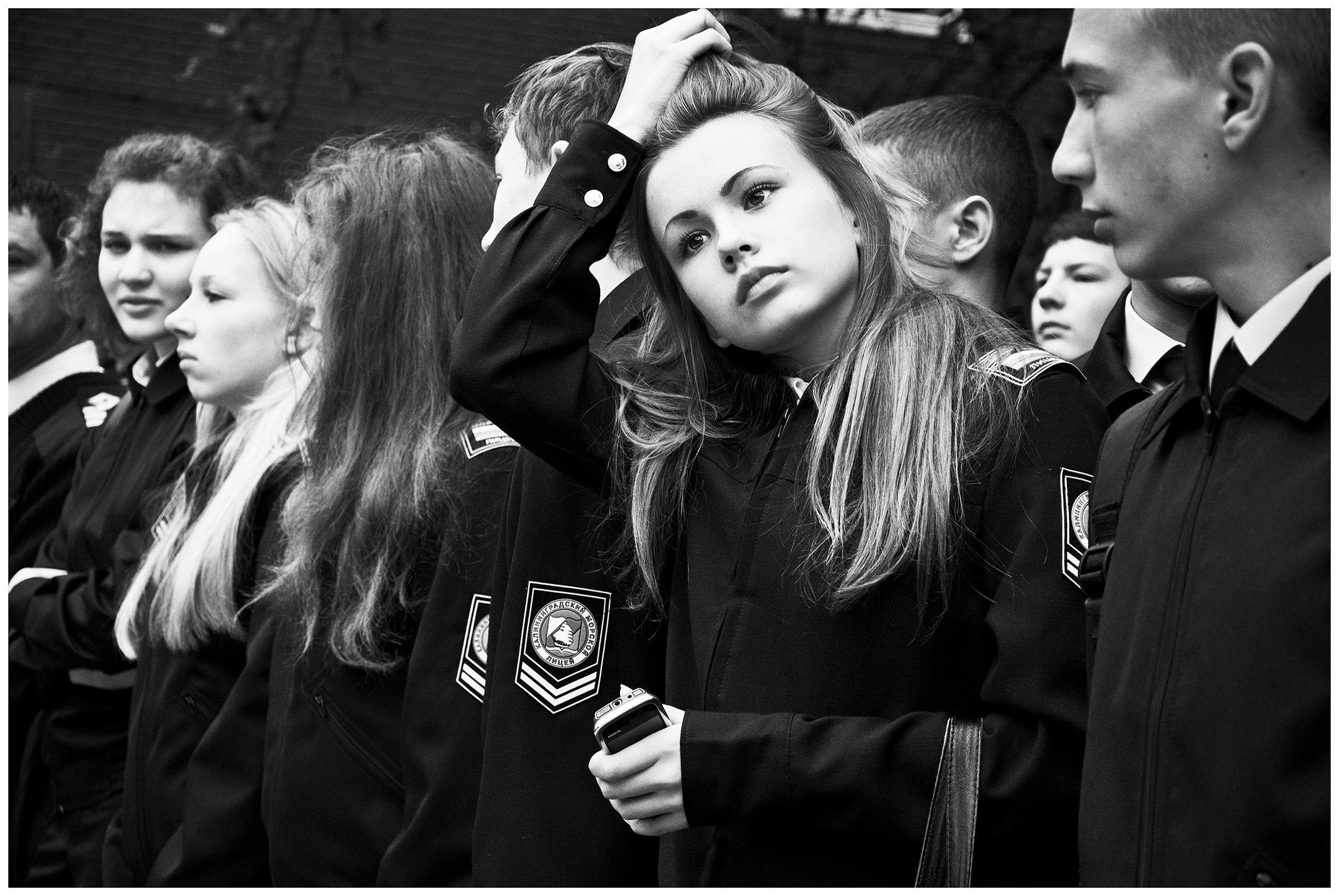 Kaliningrad, Russia. Cadets stand in the courtyard of a cadet school.