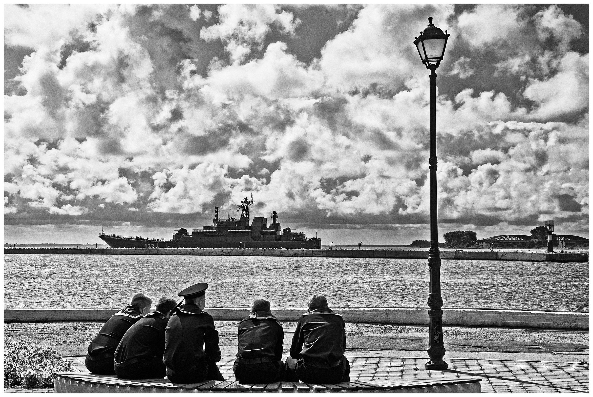 Kaliningrad, Russia. Cadets sit in the port of Baltiysk.