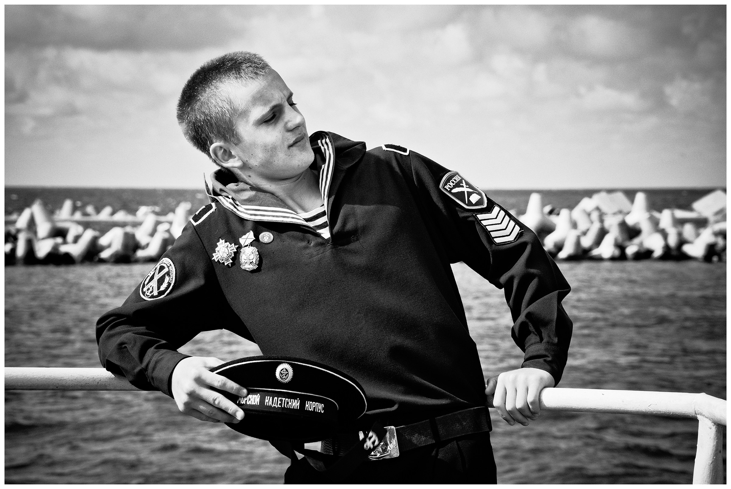 Kaliningrad, Russia. A sailor is standing on board a warship.