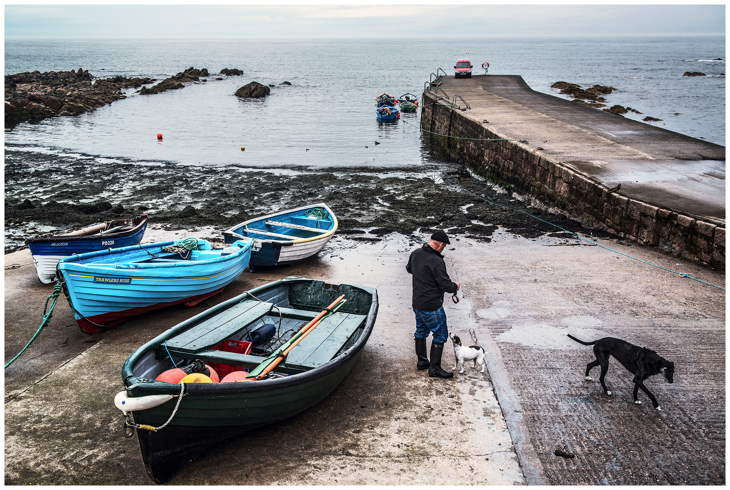 Scotland, Peterhead. A fisherman comes back from work.