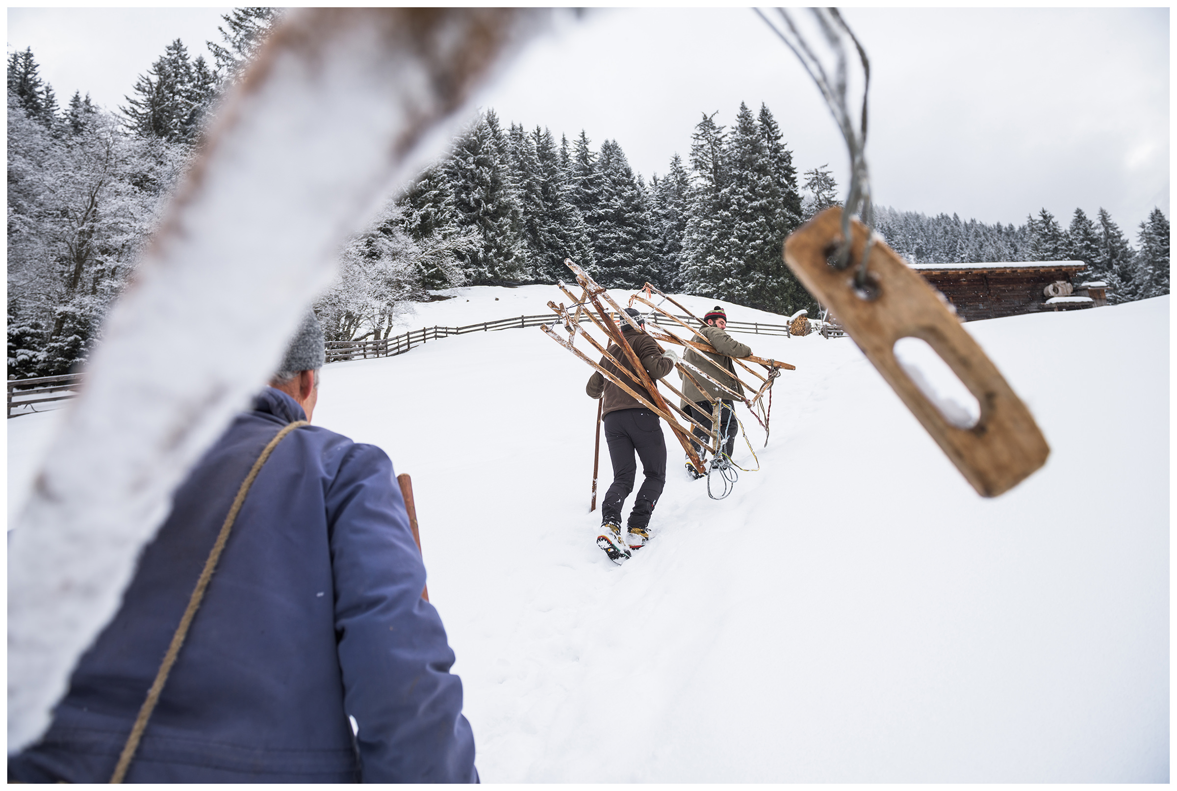 Valsertal, Wipptal, North Tyrol, Austria. The haymakers go up the mountain.