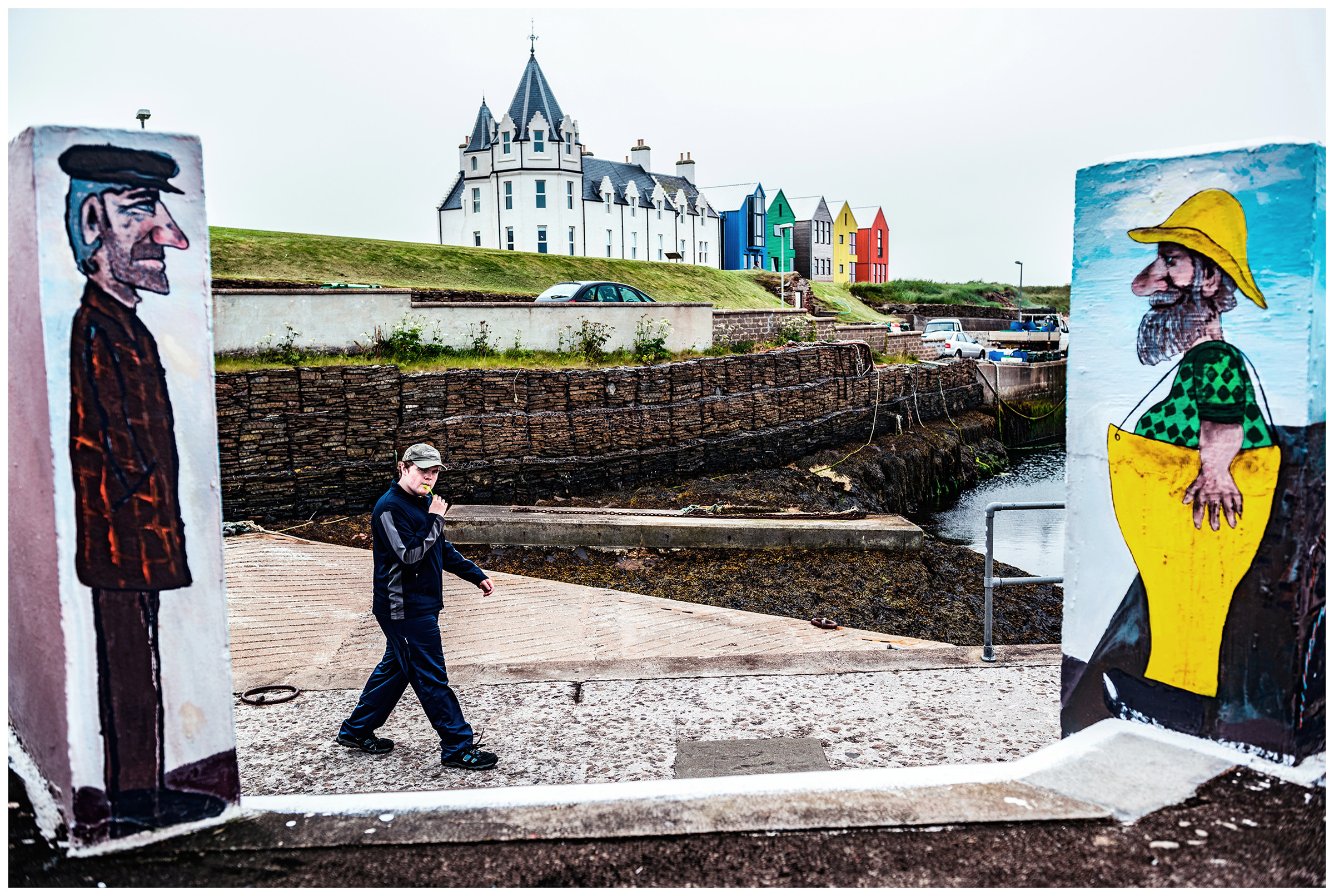 Scotland, John O´Groads. A young man goes for a walk at the pier.