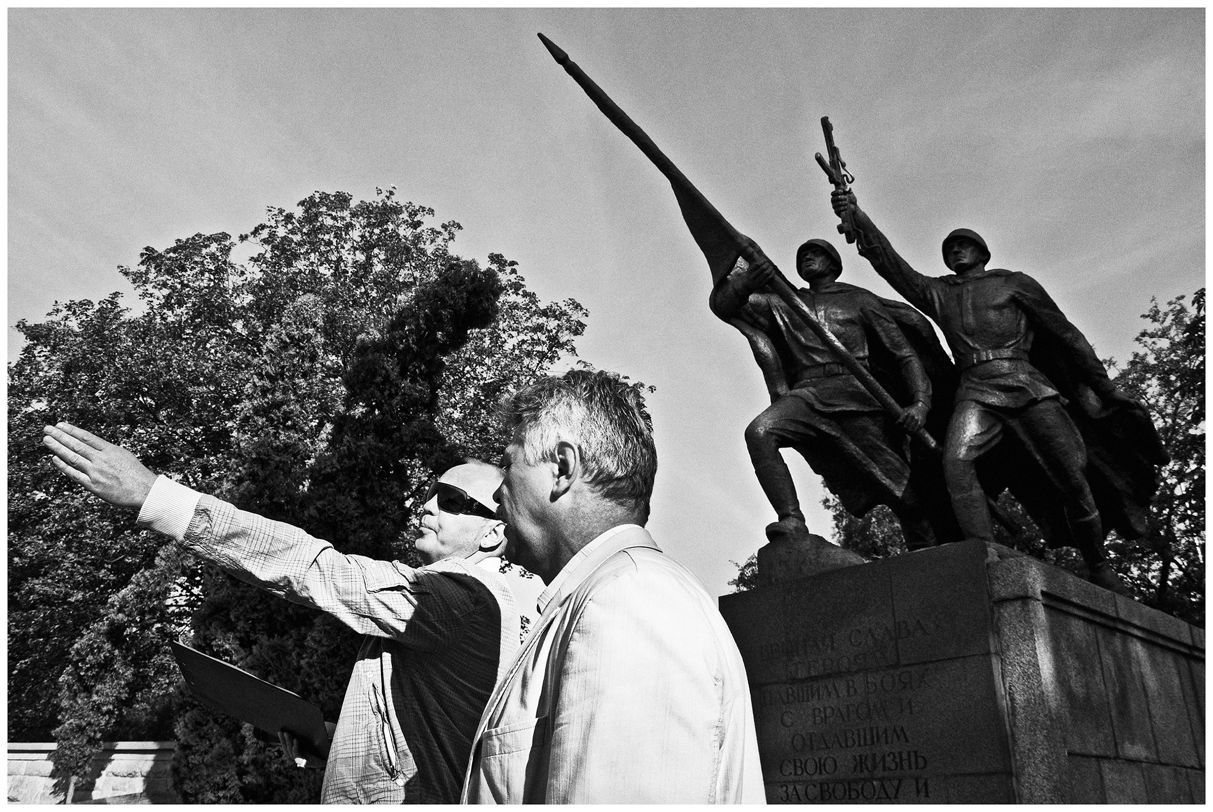 Kaliningrad, Russia. A man shows the way to a passerby.