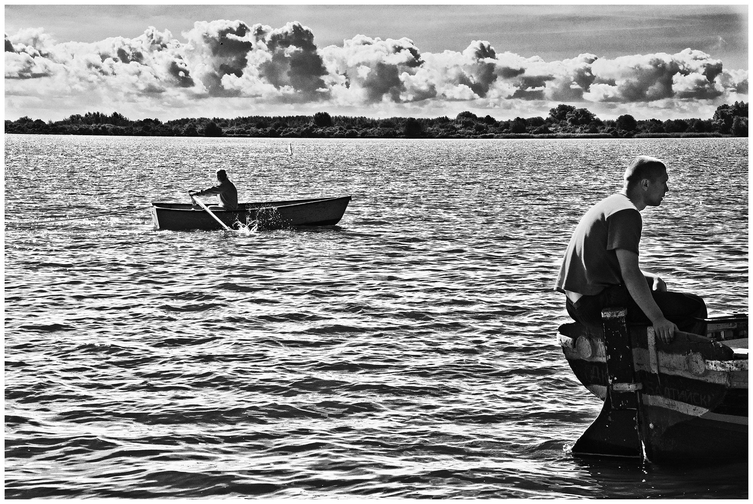 Kaliningrad, Russia. A man is sitting in a rowing boat.