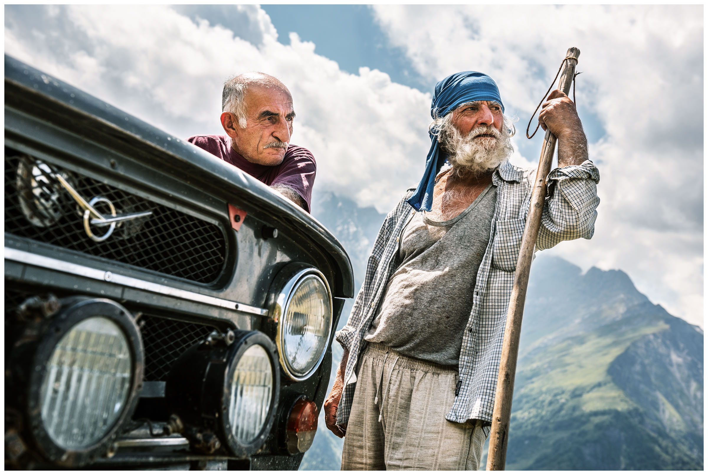 Racha, Georgia. A farmer underlines himself with a driver.