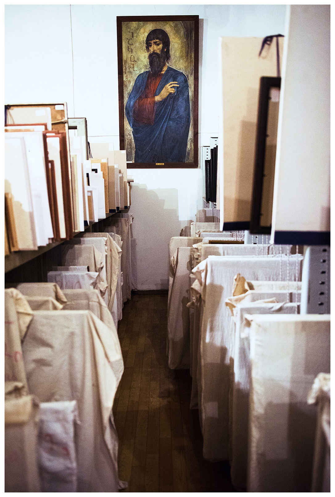 Georgia, Tbilisi. A painting is hanging in the storeroom of the Literature Museum.