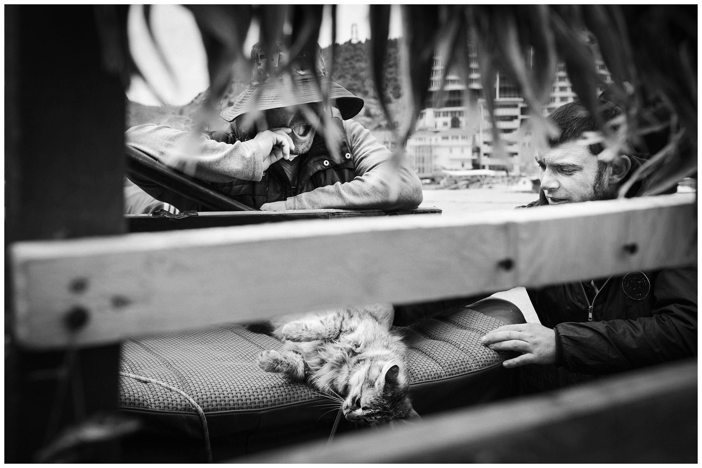 Balaklava, the Crimea. Fishermen on the shore of the bay of Balaklawa sell fish.