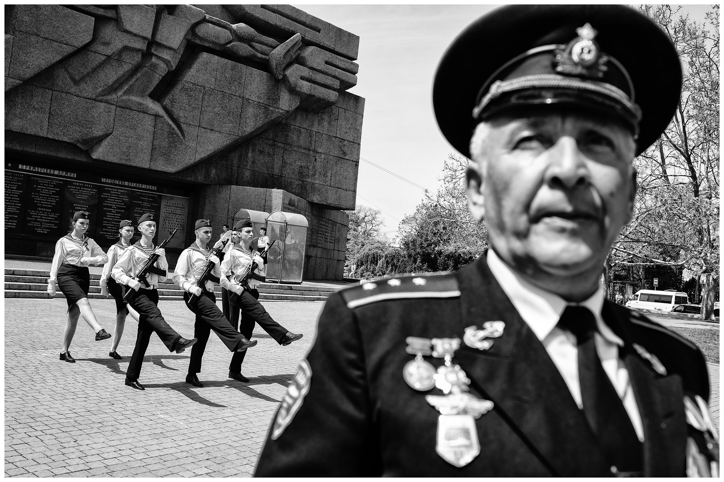 Sevastopol, the Crimea. The former chief mate on a nuclear submarine visits the memorial in memory of the victims of fascism. There are preparations for the military parade on the occasion of the victory over Nazi Germany on May 9.
